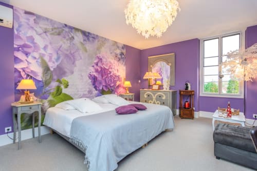 Grande chambre violette, lumineuse traversante avec grand lit de 200X200