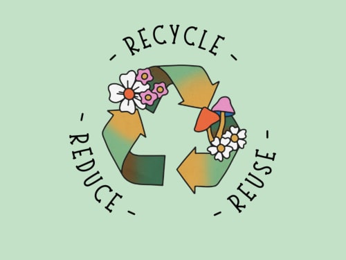 Logo Recycler, Réduire, Réutiliser avec fleurs et flèches sur fond vert pour l'Hôtel De La Fontaine Nice