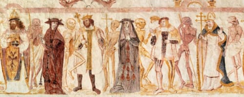Medieval fresco with religious figures and saints, Domaine de l'Ocrerie, Pourrain France