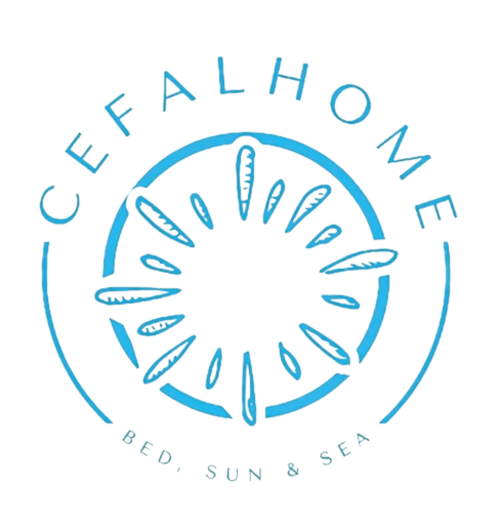 CefalHome Roma hotel logo with bread loaves and sea elements, tagline 'Bed, Sun & Sea'
