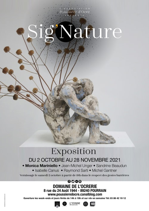 Affiche de l'exposition Sig'Nature présentant des sculptures au Domaine de l'Ocrerie, Pourrain