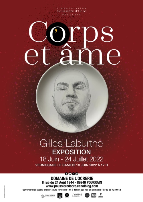 Affiche de l'exposition « Corps et âme » de Gilles Laburthe au Domaine de l'Ocrerie, Pourrain, juin-juillet 2022
