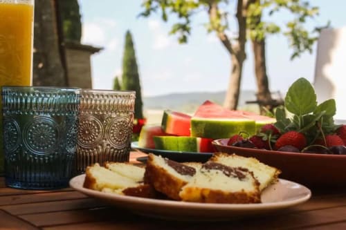 Homemade breakfast with local products at an Agriturismo in Tuscany