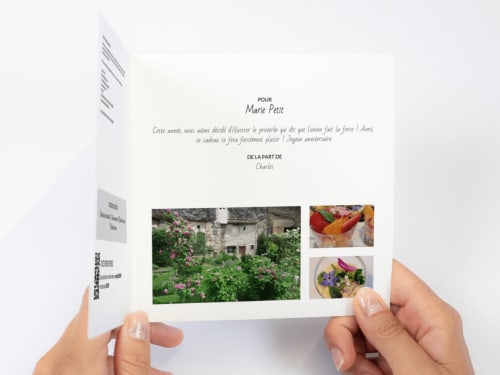 Personalized birthday invitation card for Clos des Moulins B&B in Poitiers featuring garden photos