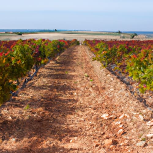 Imagen de un viñedo en Valdelaguna con uvas maduras en las vides.