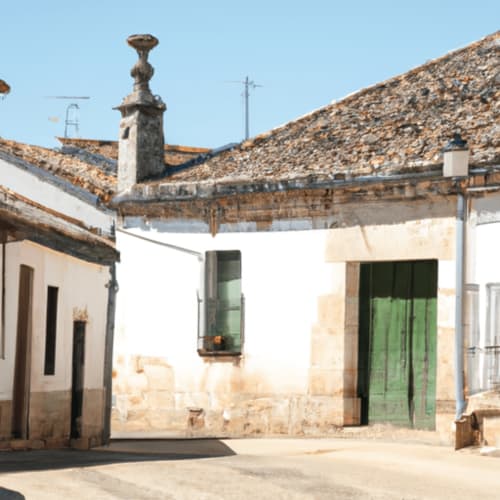 Imagen de una calle empedrada en el centro histórico de Valdelaguna con coloridas casas señoriales.