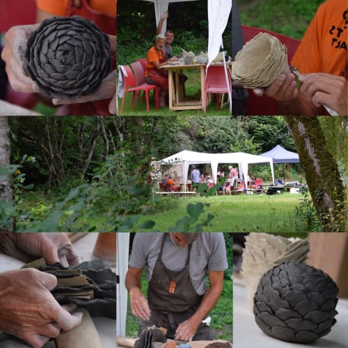 Domaine de l'Ocrerie pottery workshop in Pourrain showing clay artisan hands crafting ceramic bowls