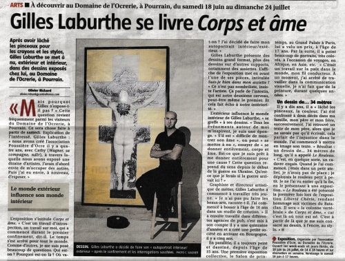 Portrait de l'artiste Gilles Laburthe au Domaine de l'Ocrerie à Pourrain, avec esquisses et dessins exposés