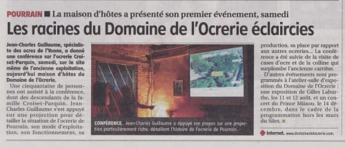 Jean-Charles Guillaume présente le premier événement du Domaine de l'Ocrerie à Pourrain, discutant de l'histoire du domaine et