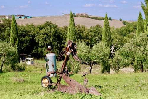 Garden art sculpture made from recycled iron, created by the owner of Agriturismo Quarantallina.