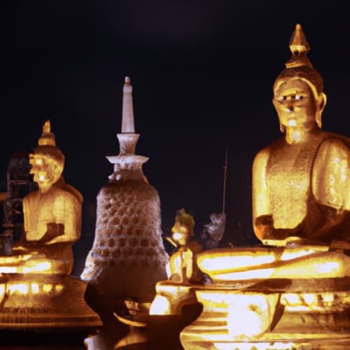 Gangaramaya Temple with its colorful decorative features and calming ambiance