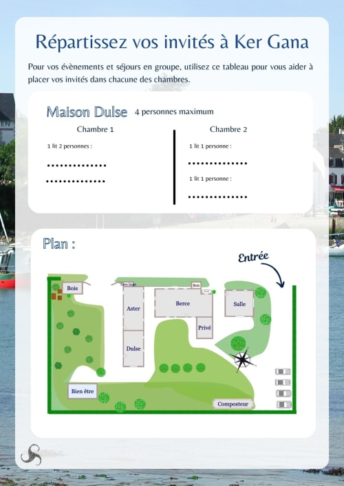 Ker Gana Plourin guesthouse room assignment chart showing Maison Dulse layout and property floor plan