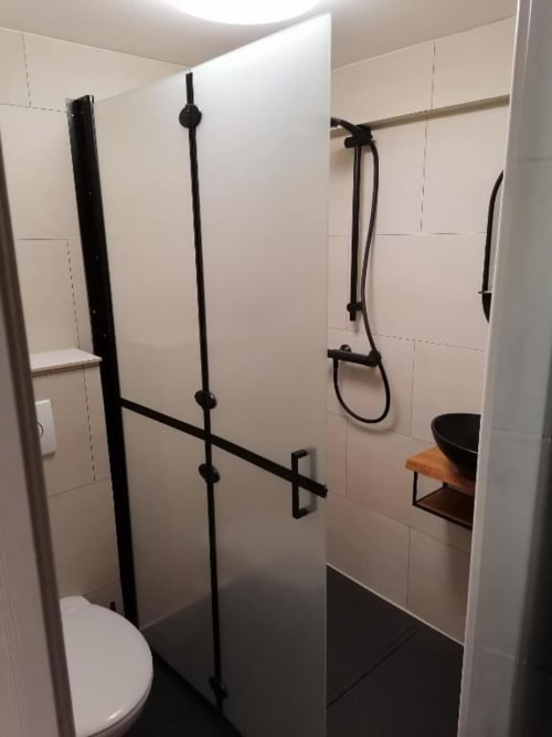 The shower and the toilet.