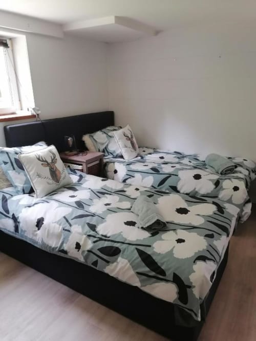 Queen size bed, divisible in two if necessary.