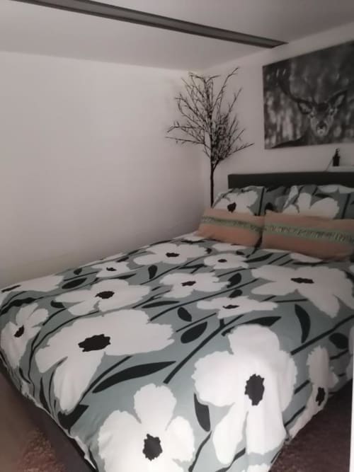 Queen size bed, divisible in two if necessary.