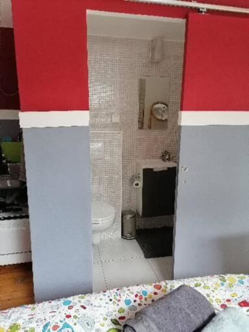 The bathroom.