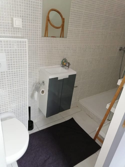 The bathroom.