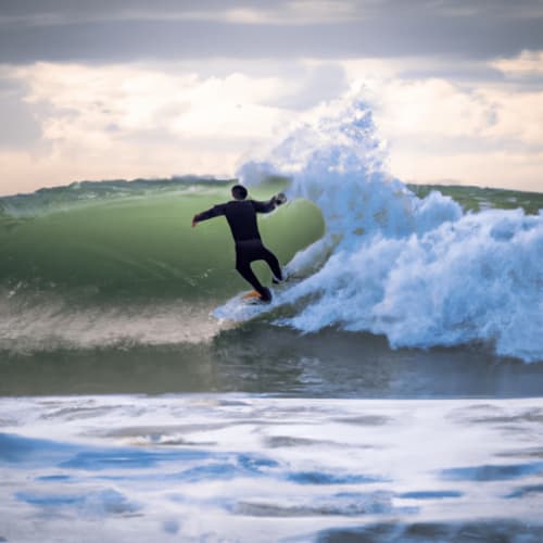 Surfeur sur une vague de l'océan Atlantique