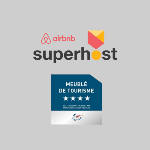 Badges Superhost Airbnb et certification de tourisme 4 étoiles pour la Villa République Normandie à Caen