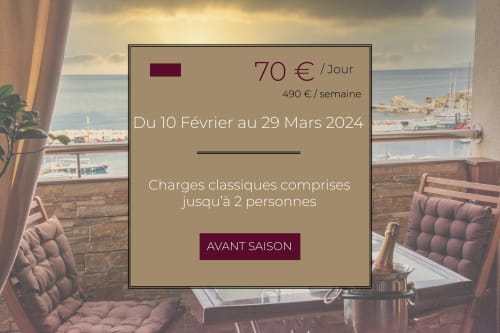 Gîte Banyuls-sur-Mer : offre basse saison 70€/jour février-mars 2024, charges comprises pour 2 personnes