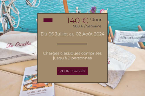 Tarifs yacht La Ornella Banyuls : 140 €/jour, 980 €/semaine, haute saison juillet-août 2024