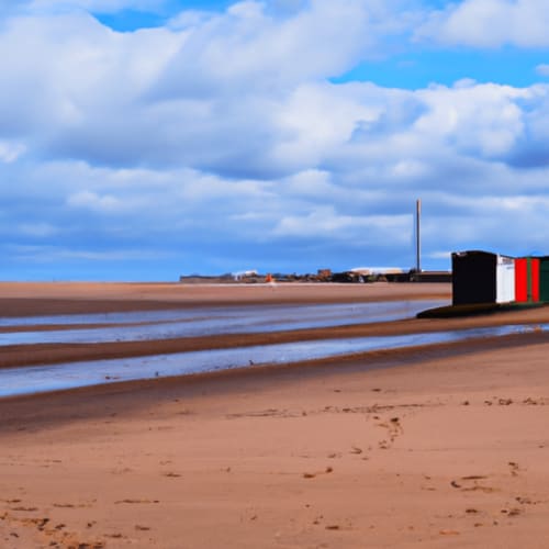 A picture of a person walking on the sandy beach of Skegness