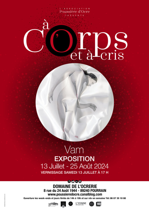Affiche d'exposition « À Corps et À Cris » par Vam au Domaine de l'Ocrerie, Pourrain, juillet-août 2024