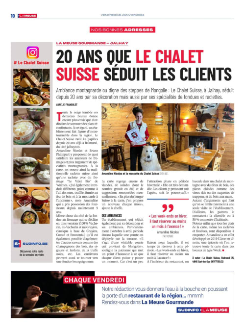 Restaurant Le Chalet Suisse in Jalhay serveert fondue en raclette in een gezellig houten lodge met warme sfeer