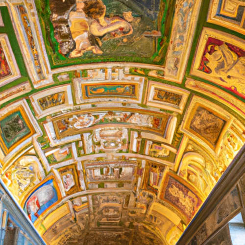 Soffitto affrescato ornato con cornici dorate e opere d'arte religiosa a Chester Suites Roma