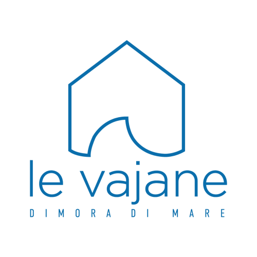 Logo Le Vajane B&B con contorno di casa blu e design a onda, Torino di Sangro, Italia