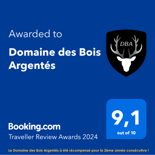 Certificat d'excellence Booking.com pour Domaine des Bois Argentés à Pruniers-en-Sologne, noté 9,1/10