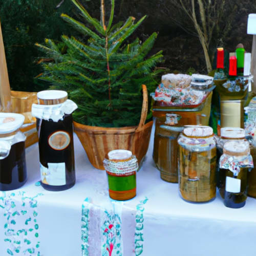 Décoration festive au Chalet d'hôtes Les Louettes à Saxon avec bocaux conservés, branches persistantes et ambiance de fête