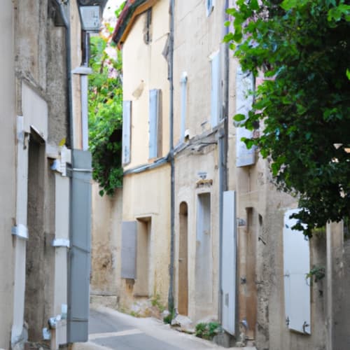 Beautiful cobblestone street lined with colorful houses in Lourmarin