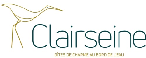 Clairseine logo with stylized heron and text 'Gîtes de charme au bord de l'eau' - riverside B&B in Tournedos-sur-Seine