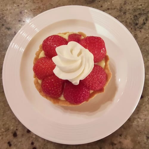 fraises, tartelette, crème vanille, dessert, table d'hôtes, menu, domaine de Kervennec