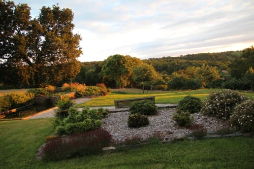 chene, jardin, vue, canal de Nantes à Brest, banc, bruyères, paysage, bretagne, kalon breizh