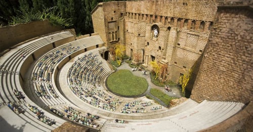 Ancient Roman amphitheater with stone seating at Domaine des Lavarines, Morières-lès-Avignon France