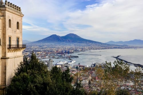 Casa Castagna view over Salerno with Mount Vesuvius and Bay of Naples