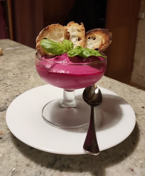 betterave, verrine, chèvre, fromage de chèvre, fromage frais, basilic, gastronomie, bistronomie, table d'hôtes