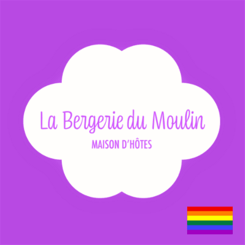 Logo du gîte La Bergerie du Moulin avec drapeau arc-en-ciel Pride, Taradeau France