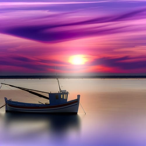 Bateau de pêche traditionnel au coucher de soleil