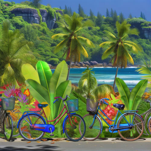 Vélos à Maurice devant un paysage tropical luxuriant
