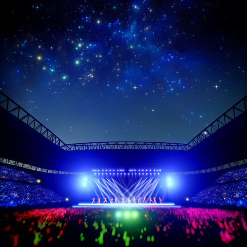 Captivating nighttime event at Arena Serradimigni, vibrant lights and live entertainment.