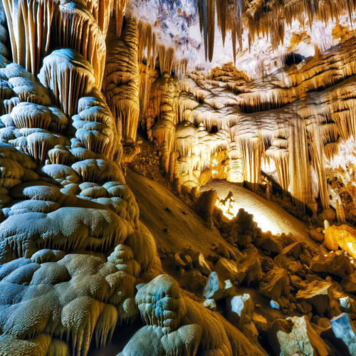 Mesmerizing stalactites and stalagmites inside the majestic Grotta di Nettuno.