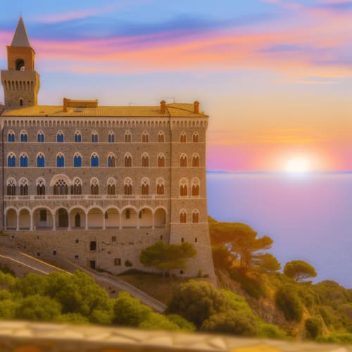 Castello Pasquini al tramonto con vista sul mare