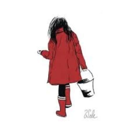 Child in red coat carrying lantern at L'Ermitage B&B, Saint-Vaast-la-Hougue