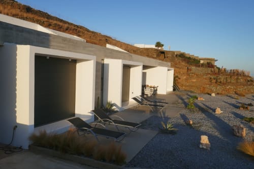 Architectural underground villa for rent on Tinos island: pure design, fantastic view of the Aegean Sea, peace and luxury!
