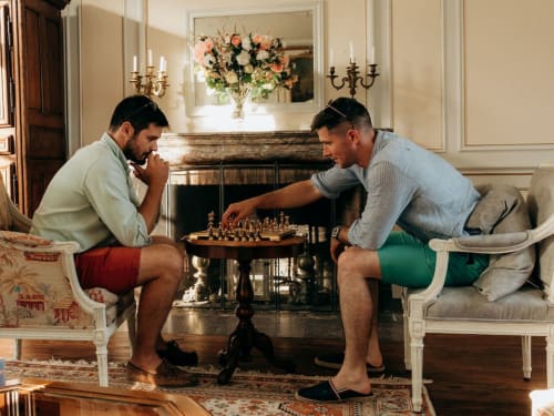 Chess in front of the fireplace