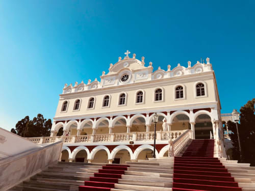 Church of Panagia Evangelistra in Greece, on the island of Tinos in the north of the Cyclades, 10 minutes from the dream cave villa for rent.