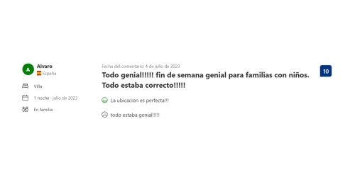 Reseña positiva de huésped para Casa Rural Villa del Jerte, elogiando la estancia familiar de fin de semana y la ubicación perfecta